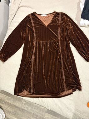 RusttyDustty Brown Velvet V-Neck Babydoll Fairy Mid-Evil Dress 3X